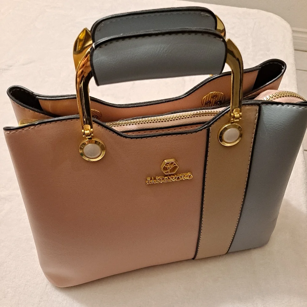 Jane Novo Pink Tan & Blue Colorblock Convertable Handbag Crossbody Bag - Picture 1 of 10